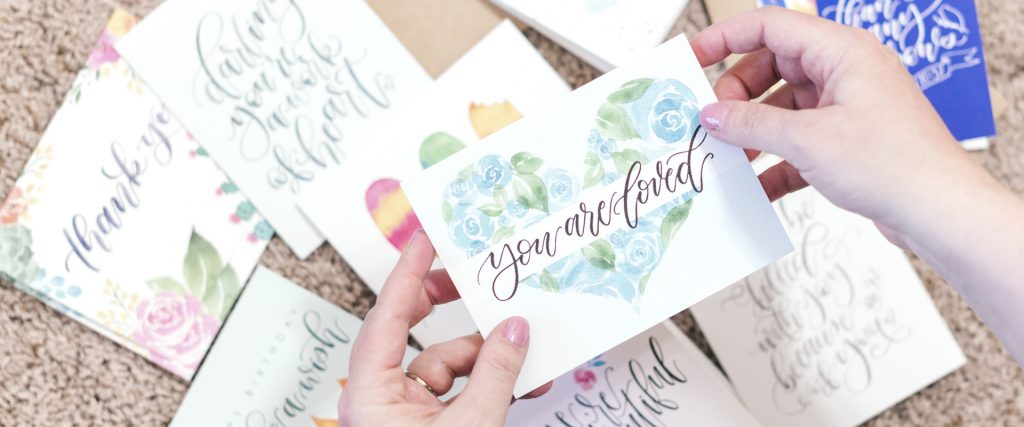 hand lettered cards and watercolor stationery design